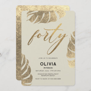 Invitation Moderne Tropical Gold Elegant Foliage 40e annivers