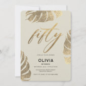 Invitation Moderne Tropical Gold Elegant Foliage 50e annivers (Devant)