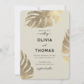 Invitation Moderne Tropical Gold Elegant Foliage Chic Mariage (Devant)