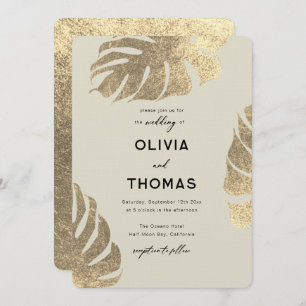 Invitation Moderne Tropical Gold Elegant Foliage Chic Mariage