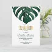 Invitation Moderne Tropical Suisse Fromage Leaf Gold Graduati (Debout devant)