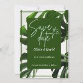 Invitation Moderne Tropical Vert et Blanc Date de Sauvegarde (Devant)