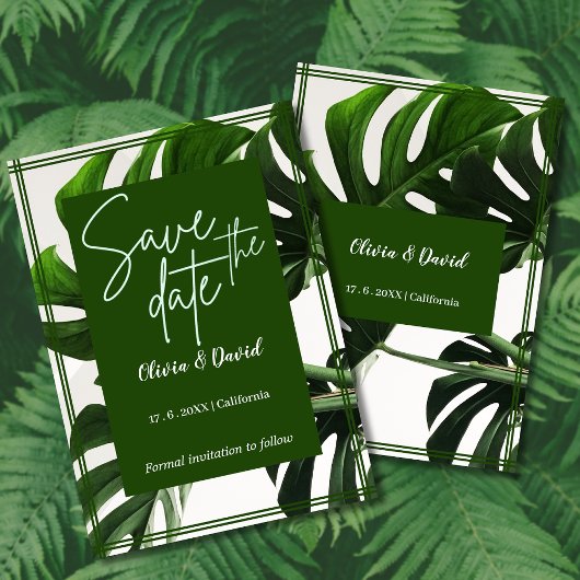 Invitation Moderne Tropical Vert et Blanc Date de Sauvegarde