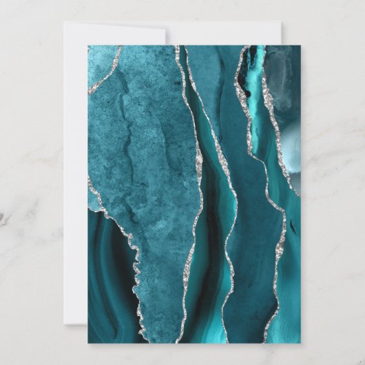 Invitation Moderne Turquoise Agate Mariage argent (Dos)
