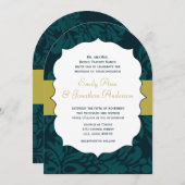 Invitation Moderne Turquoise Aqua et Lime Mariage damassé Inv (Devant / Derrière)