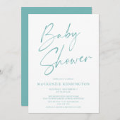 Invitation Moderne Turquoise Bleu Baby shower de script simpl (Devant / Derrière)
