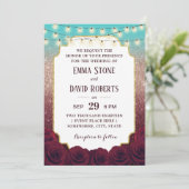 Invitation Moderne Turquoise Bourgogne Rose Gold Ombre Mariag (Debout devant)