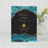 Invitation Moderne Turquoise et doré Agate Mariage en pierre (Debout devant)