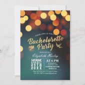 Invitation Moderne Turquoise Gold Bokeh Lights Bachelorette (Devant)