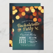 Invitation Moderne Turquoise Gold Bokeh Lights Bachelorette (Devant / Derrière)