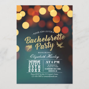 Invitation Moderne Turquoise Gold Bokeh Lights Bachelorette
