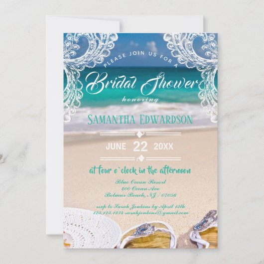Invitation Moderne Turquoise Ocean Beach Fête des mariées (Devant)