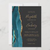 Invitation Moderne Turquoise Or Agate Dark QR Code Mariage (Devant)