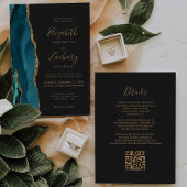 Invitation Moderne Turquoise Or Agate Dark QR Code Mariage
