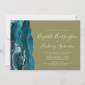 Invitation Moderne Turquoise Or Agate Olive Green Mariage (Devant)