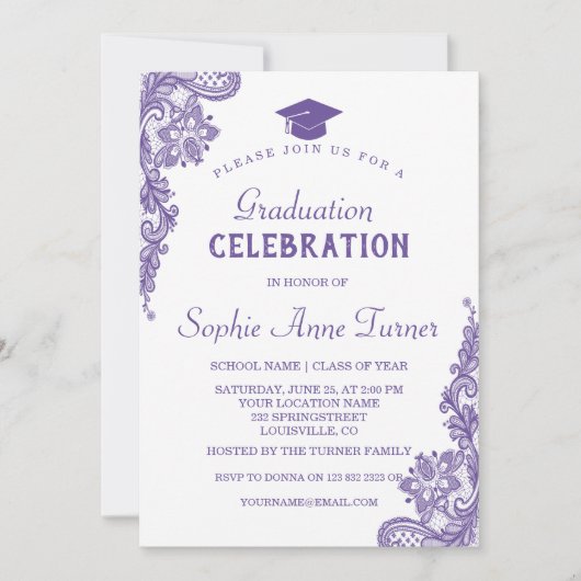 Invitation Moderne Ultra Violet Dentelle Partie de graduation (Devant)