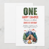 Invitation Moderne Un Happy Camper Woodland 1er (Devant / Derrière)