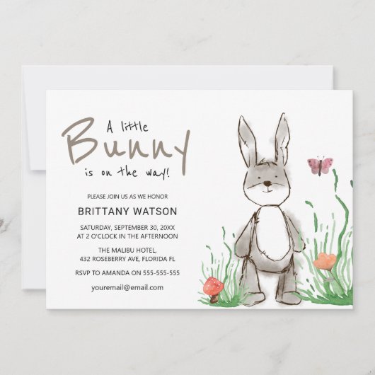 Invitation Moderne Un Petit Lapin Est En Chemin baby shower (Devant)
