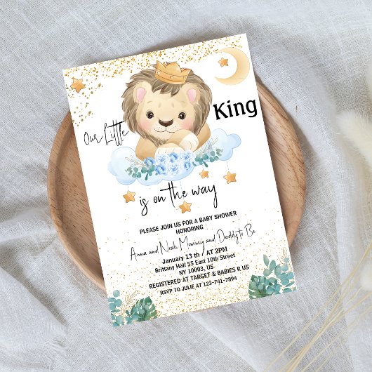 Invitation moderne un petit roi lune et étoiles baby shower