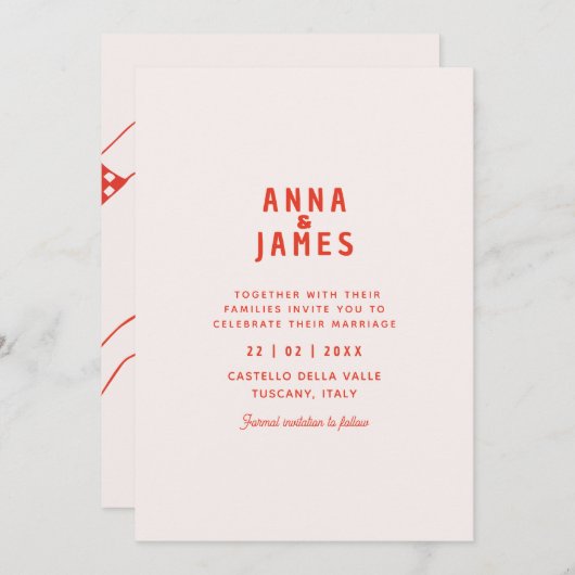 Invitation Moderne unique audacieux rouge funky Enregistrer l (Devant / Derrière)