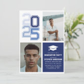 Invitation Moderne Varsity Marine Blue Photo Party (Debout devant)