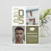 Invitation Moderne Varsity Moss Green Photo Party (Debout devant)