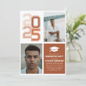 Invitation Moderne Varsity Terracotta Photo Graduation Party  (Debout devant)