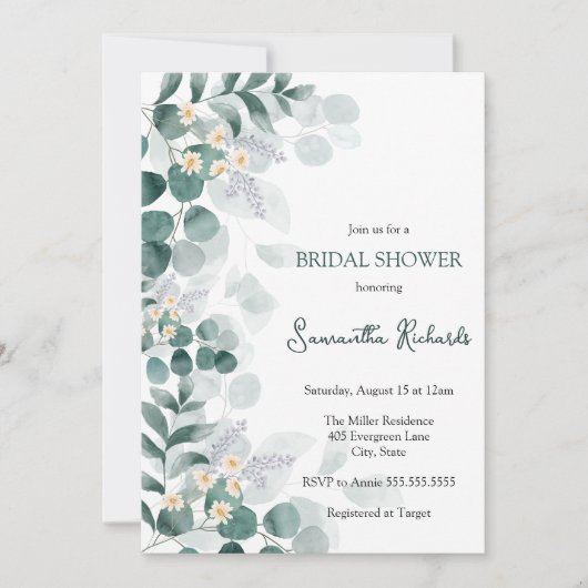 Invitation Moderne verdure eucalyptus nuptiale douche invitat (Devant)