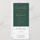 Invitation Moderne Vert Émeraude Élégant Script Or (Devant)