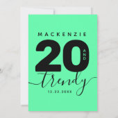 Invitation Moderne Vert Menthe Féminin 20 et Anniversaire Ten (Dos)