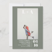 Invitation Moderne vert olive simples initiales photo mariage (Devant)