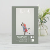 Invitation Moderne vert olive simples initiales photo mariage (Debout devant)