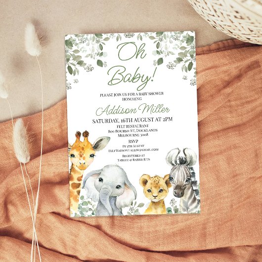 Invitation Moderne Vert verdure Foliage Safari Baby shower