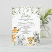 Invitation Moderne Vert verdure Foliage Safari Baby shower (Debout devant)