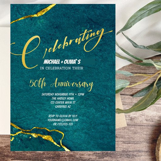 Invitation Moderne Verte et Dorée pour les 50 ans