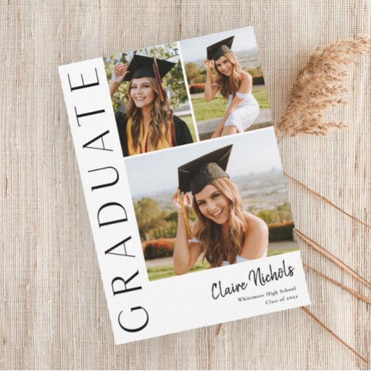 Invitation Moderne Vertical 3 Photo Collage Graduation