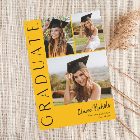 Invitation Moderne Vertical 3 Photo Collage Graduation