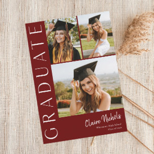 Invitation Moderne Vertical 3 Photo Collage Graduation