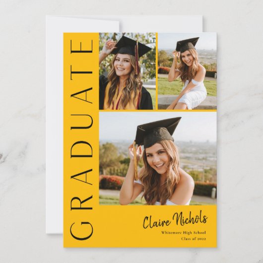 Invitation Moderne Vertical 3 Photo Collage Graduation (Devant)