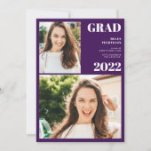 Invitation Moderne violet blanc 3 photos graduation (Devant)