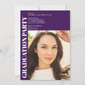 Invitation Moderne violet blanc 3 photos graduation (Dos)