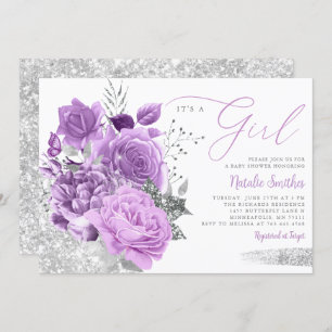 Invitation Moderne violet C'Est Une Fille Floral Boho Baby sh