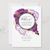 Invitation Moderne violet et or Abstrait Floral Mariage Inv (Devant)