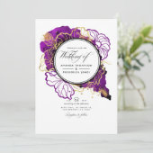 Invitation Moderne violet et or Abstrait Floral Mariage Inv (Debout devant)