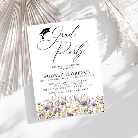 Invitation Moderne violet Fleur sauvage Floral Grad Party