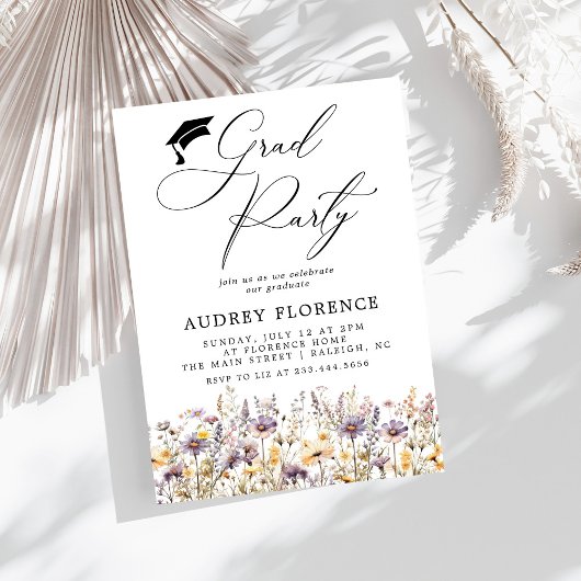 Invitation Moderne violet Fleur sauvage Floral Grad Party