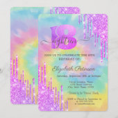 Invitation Moderne Violet Glitter Cool Drips Tie Dye 18ème (Devant / Derrière)