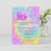 Invitation Moderne Violet Glitter Cool Drips Tie Dye 18ème (Debout devant)