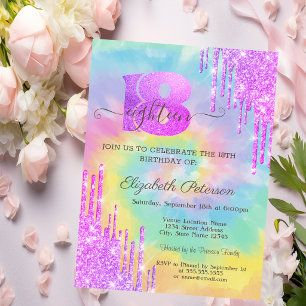 Invitation Moderne Violet Glitter Cool Drips Tie Dye 18ème
