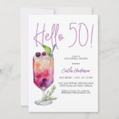 Invitation Moderne violet Hello 50 fête d'anniversaire (Devant)